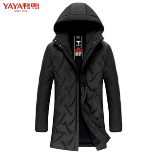 鸭鸭（YAYA）羽绒服男2019冬季新款时尚休闲温暖中长款连帽大衣外套GSYR8107 黑色 L