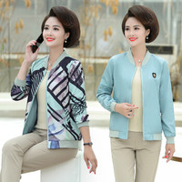 凡淑 短外套女2019秋季新品中老年妈妈装长袖休闲夹克衫薄款双面穿外套 JXALYJR05 双面穿蓝色 4XL