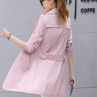 sustory 女装 2019年秋冬新款修身百搭中长款时尚薄款风衣外套QDsu299 粉红色 XL