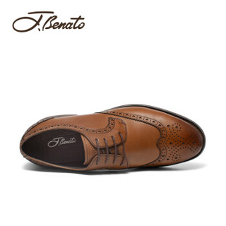 宾度（J.Benato）男士英伦潮流布洛克商务时尚舒适系带正装皮婚鞋 7R871 棕色 40