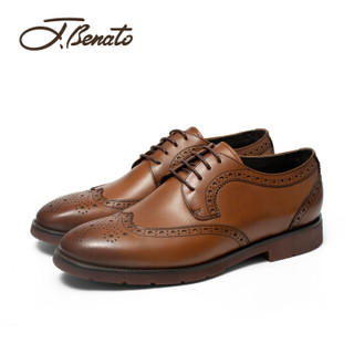 宾度（J.Benato）男士英伦潮流布洛克商务时尚舒适系带正装皮婚鞋 7R871 棕色 40