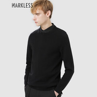 MARKLESS 针织衫男2019秋季新品纯色双领毛衣保暖休闲假两件衬衣MSA9711M黑色 180/96（XL）