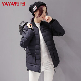 鸭鸭（YAYA）羽绒服女短款棒球领纯色简约时尚女装外套 B-56251 黑色 155