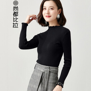 尚都比拉（Sentubila） 针织衫女2019新品女装打底衫修身显瘦长袖百搭毛衫 W93H0126449 黑色 XL