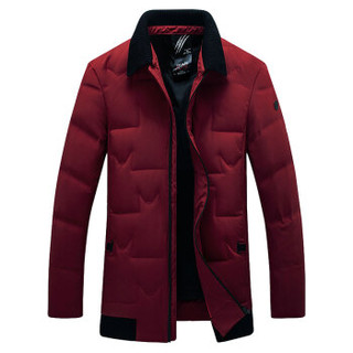 南极人冬装新款可脱卸领羽绒服男士时尚短款薄羽绒上衣外套潮 MYJ80223 红色 170/88A