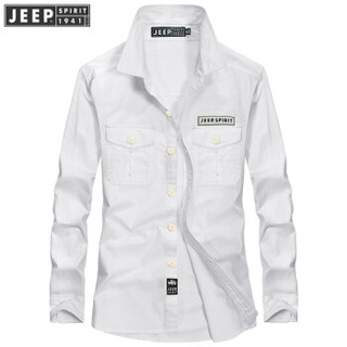 吉普JEEP 长袖衬衫男休闲男士衬衣2019秋季新品男款棉纯色商务外穿上衣 RSC102 白色 XL