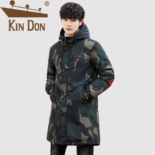 金盾（KIN DON）羽绒服 男2019冬季新款休闲韩版潮流连帽迷彩加厚保暖外套 XZ104- 104-Y969 绿色 M