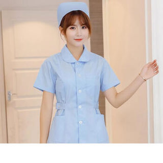 维迩旎 2019秋季新款女装护士服长袖短袖两件套圆领修身分体套装工作服 GZHNZK08 娃娃领蓝色短袖 XL