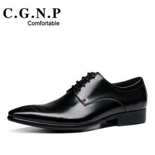 村哥牛皮（C·G·N·P）男士商务正装英伦系带休闲尖头皮鞋 CB202747 黑色 42