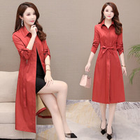 BANDALY 2019秋季新品女装风衣女中长款红色韩版系带气质过膝外套 KKWH1136 红色 2XL