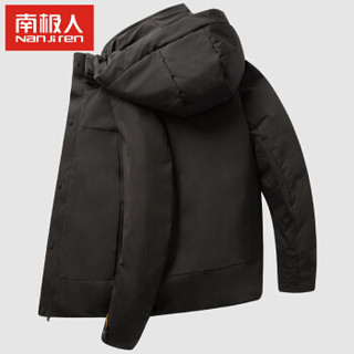 南极人羽绒服男2019冬季新品时尚潮流简约男士短款90白鸭绒连帽保暖羽绒服NFF1948123 黑色 3XL