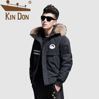 金盾（KIN DON）羽绒服 男2019冬季新款休闲百搭韩版潮流连帽加厚保暖毛领外套 QT2009-8816 黑色 4XL