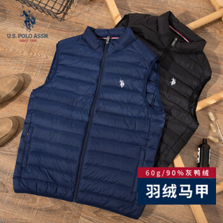 U.S. POLO ASSN.羽绒马甲男2019新款秋冬季短款轻薄羽绒背心马夹 黑色 185/104A（XXL）