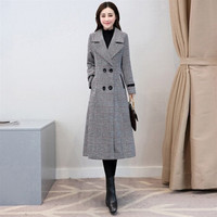 丽乔 毛呢外套女2019秋冬季新款女装时尚中长款过膝气质森女范流行潮 yzYY1799 灰色格子 2XL