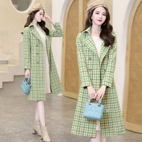 丽乔 毛呢大衣女秋冬中长款2019新品韩版女装花色时尚百搭舒适小香风毛呢大衣 yzCPYY9977 绿色 L