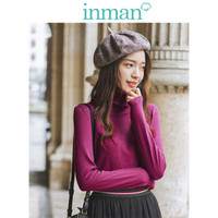 茵曼（INMAN）2019秋季新款简约纯色百搭高领显瘦打底套头针织衫女 18931|42649 紫红色 S