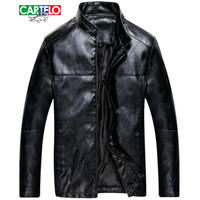 卡帝乐鳄鱼 (CARTELO)皮衣男立领修身皮夹克2019年秋冬新款保暖透气休闲皮外套青年时尚仿皮皮衣潮 黑色 XL