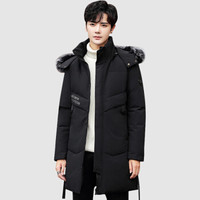 俞兆林羽绒服男宽松大毛领时尚潮流男青年羽绒外套2019冬YMYR199273黑色2XL