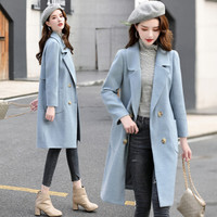 丽乔 毛呢大衣秋冬中长款2019新品韩版女装纯色时尚百搭贴身毛呢外套 yzCPYY9975 蓝色 2XL