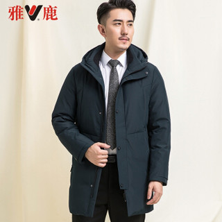 雅鹿中长款羽绒服男2019冬季新款男士商务休闲连帽纯色百搭保暖外套冬装爸爸装YI67U2220 黑色 2XL