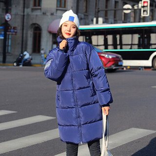 sustory 女装 2019年冬季新款中长款加厚宽松百搭口袋学生棉服 QDsu417 蓝色 M