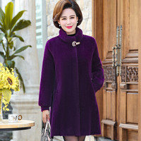 凡淑 妈妈装外套2019秋冬新品女装中长款中老年呢子大衣洋气高贵上衣 JXALHM8822 紫色 2XL