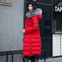 萱旎（XuanNi）修身过膝棉衣外套 2019冬季新品韩版中长款双面穿大毛领棉服女 XCYX1973 红色 XL