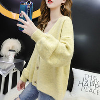 AUDDE 2019秋季新款女装新品短款针织开衫女甜美小清新上衣宽松韩版学生毛衣外套 ywH809 黄色 均码