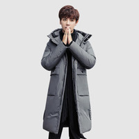 俞兆林羽绒服男白鸭绒中长款连帽修身男士休闲羽绒外套2019冬YMYR198423灰色2XL