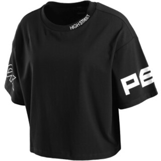 匹克（PEAK）T恤女宽松圆领透气女子潮流时尚短T弹性休闲短袖 DF692412 黑色 M
