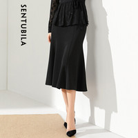 尚都比拉缎面梭织半身裙女2019女装新品纯色时尚鱼尾长裙 193Q1925964 黑色 S