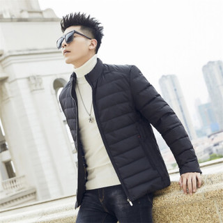 吉普盾2019新款轻薄羽绒服男士冬季短款韩版时尚休闲立领外套男款 黑色 XL