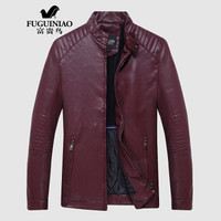 富贵鸟中老年男士皮衣夹克商务休闲正装百搭外套潮2019秋冬新款爸爸装男装 枣红 2XL
