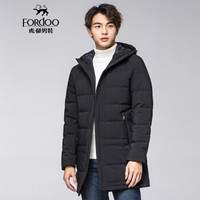 虎都 FORDOO 羽绒服男2019冬季新款连帽修身时尚保暖鸭绒百搭中长款外套 VA3BH18880987  黑色 175/XL