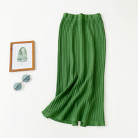 维迩旎 2019秋季新款女装提花针织中长款半身裙包臀开叉一步裙条纹毛线长裙 zxALQY-489 青草绿 均码