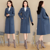 凡淑 毛呢大衣女2019秋冬新品开衫潮流拼接气质时尚休闲宽松显瘦呢子外套 yzYY1880d 蓝色 XL