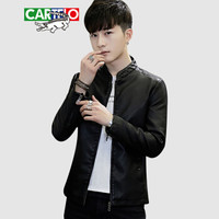 卡帝乐鳄鱼（CARTELO）皮衣 男士潮流机车皮衣时尚百搭帅气立领PU皮夹克外套A428-1-PY02黑色XL