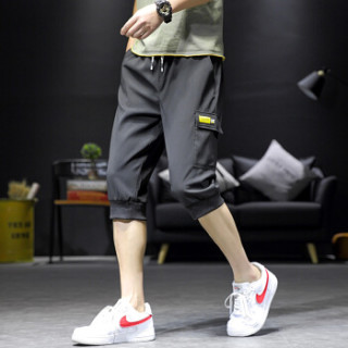 新款七分裤男时尚休闲裤男士七分工装短裤七分裤中裤男   黑色[mf701]