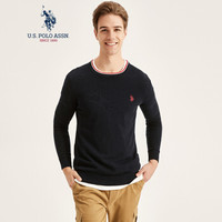 美国马球协会 U.S. POLO ASSN. 针织衫男2019秋季新款纯棉美式休闲打底衫毛衣纯色圆领青年内搭5191114091藏蓝色3XL/190