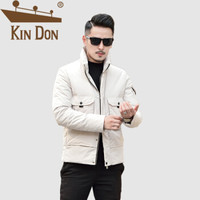 金盾（KIN DON）羽绒服 男2019冬季新款休闲百搭韩版潮流短款立领工装外套 QT2009-Y080 米白色 L