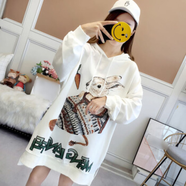 joy of joy 京东女装2019秋季新款韩版长袖宽松卫衣中长款连帽上衣女