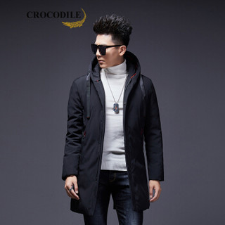 鳄鱼恤（CROCODILE）男士休闲羽绒服 2019冬季新款连帽时尚保暖修身百搭简约外套 98880087 黑色 165/M