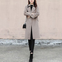 丽乔 毛呢大衣女2019冬季新款女装韩版宽松时尚气质中长款流行森女风呢子大衣 XDD04 冷咖色 L