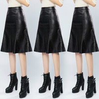 维迩旎 2019冬季新款女装黑色皮裙中长款高腰显瘦半身裙百搭 HZD25-8970 黑色 27