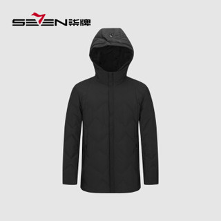 柒牌 SEVEN 羽绒服2019秋冬新品商务休闲外套男士加绒保暖连帽上衣男 117E70010 黑色190