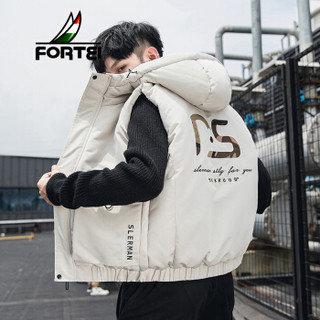 富铤 FORTEI 马甲男2019秋冬新款潮流时尚休闲宽松纯色百搭男士保暖连帽背心男  JSWZ9069 卡其 L