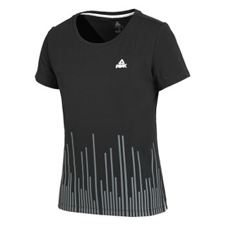 匹克（PEAK)女子短袖透气舒适休闲运动上衣圆领短T恤 DF691102 黑色 L码
