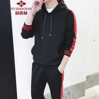 俞兆林（YUZHAOLIN）卫衣套装 男士时尚休闲连帽运动长袖卫衣A102-DS53黑红XL