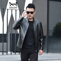猫人(MiiOW)绵羊皮衣 男士潮流纯色绵羊皮夹克外套5017-1527黑色2XL