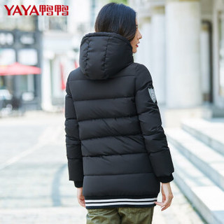 鸭鸭（YAYA）羽绒服女中长款连帽休闲时尚韩版女装外套 B-57243 黑色 155